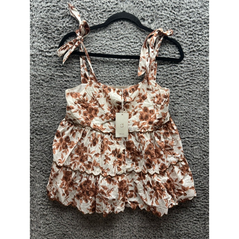 Mille Delphine Floral Sleeveless Tiered Buttondown‎ Top Womens Size XS NWT $240